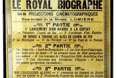 affiche décrivant les 3 parties diffusées les entrées coutant 40 centimes - Agrandir l'image 6 sur 6, fenêtre modale