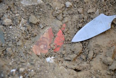 petit éclat de fresque niché dans le sol terreux - Agrandir l'image 4 sur 14, fenêtre modale