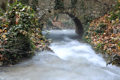 petit pont de pierre sous lequel s'écoule l'eau - Agrandir l'image 1 sur 5, fenêtre modale